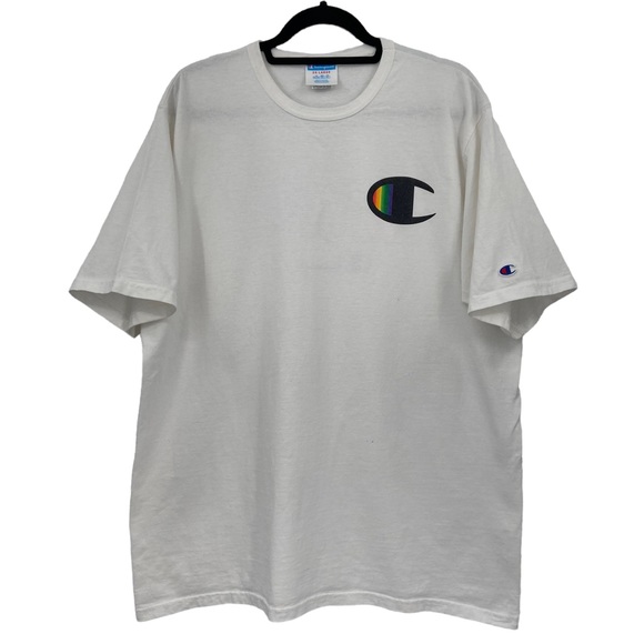 Champion Short Sleeve Rainbow White Tee Size 2XL Men's - Picture 2 of 10